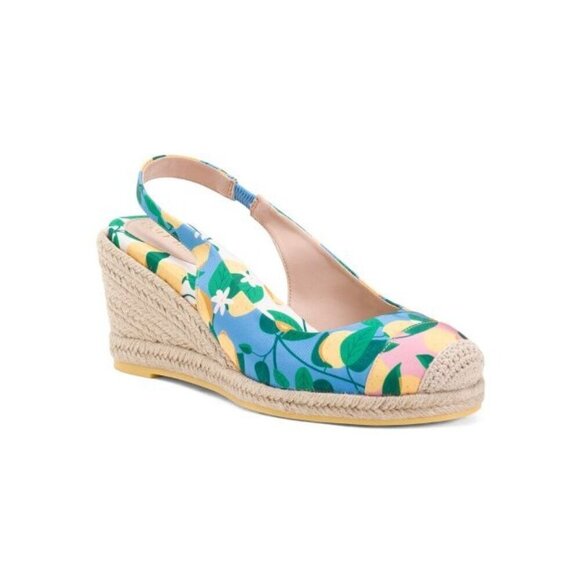 Cole Haan Womens Blue Floral Sling back Espadrille Wedge Sandals Sz 7.5 New - Picture 1 of 11